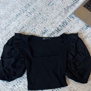 Zara Elegant Black Ruffle Sleeve Blouse
